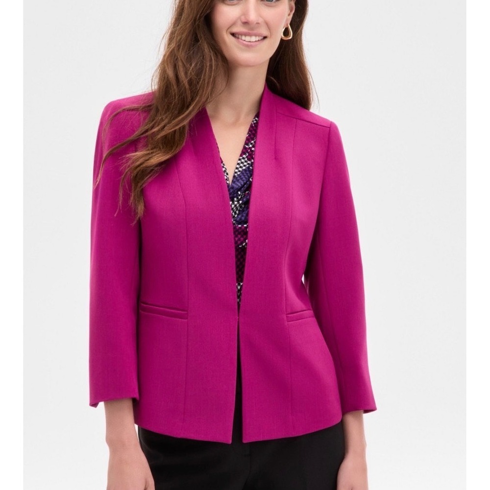 Kasper Sport Womens Fuchsia Pink Open Front 3/4 Sleeve Blazer Jacket 11588